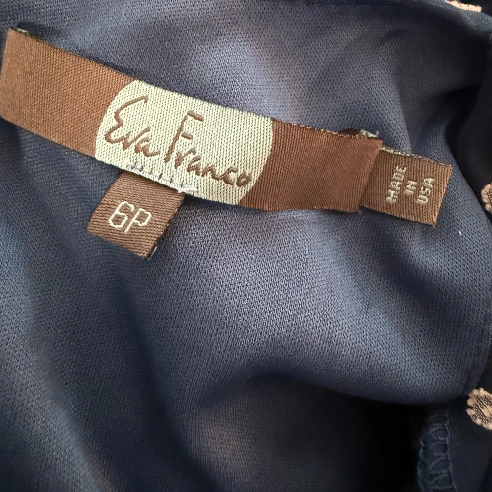 Eva Franco Navy Pleated Dress with White Dots 6P - Picture 2 of 7